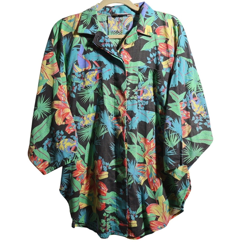 VTG 70s 80s Harbour Isle Tropical Shirt Colorful Toucan Monkey Floral 3X Tiki